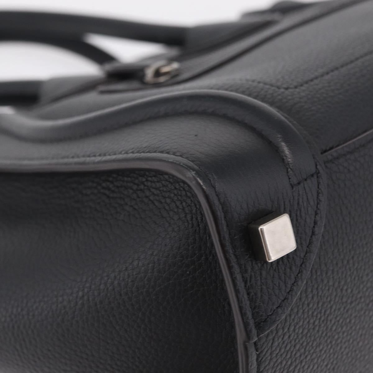 CELINE Luggage Micro Shopper Hand Bag Leather Black Gold Auth 209423M