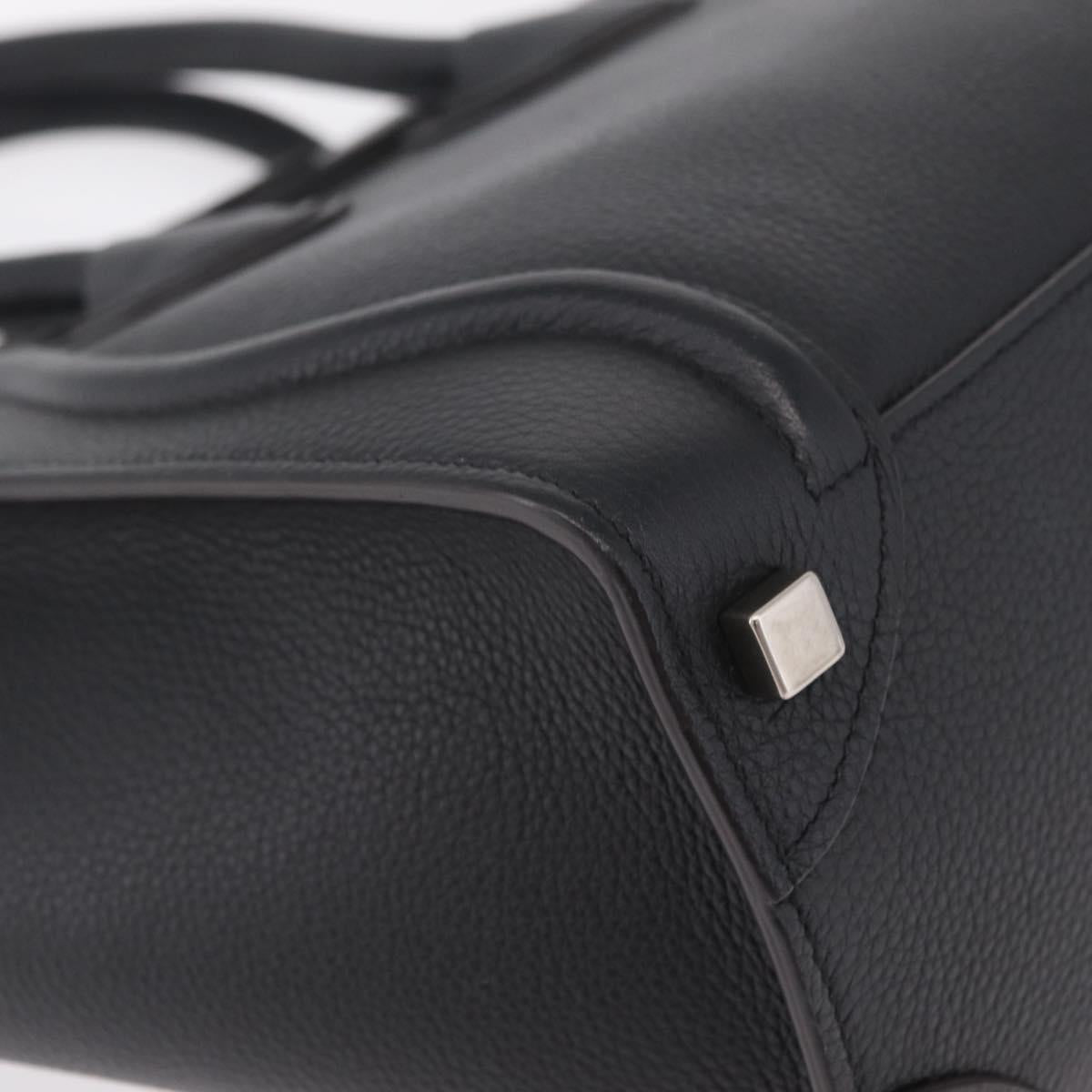 CELINE Luggage Micro Shopper Hand Bag Leather Black Gold Auth 209423M