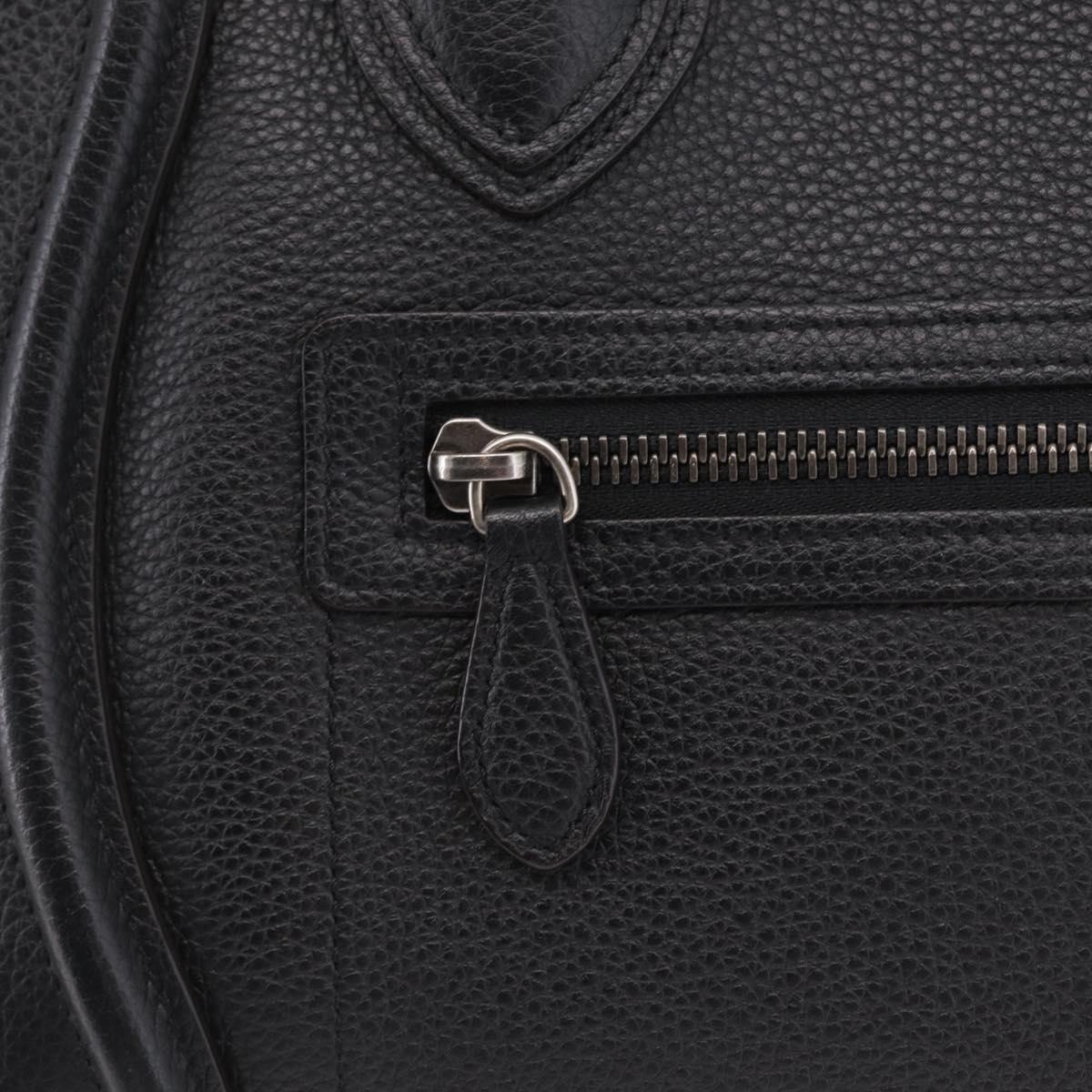 CELINE Luggage Micro Shopper Hand Bag Leather Black Gold Auth 209423M