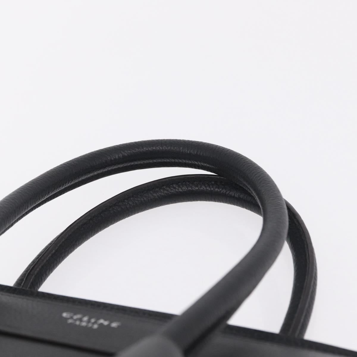 CELINE Luggage Micro Shopper Hand Bag Leather Black Gold Auth 209423M