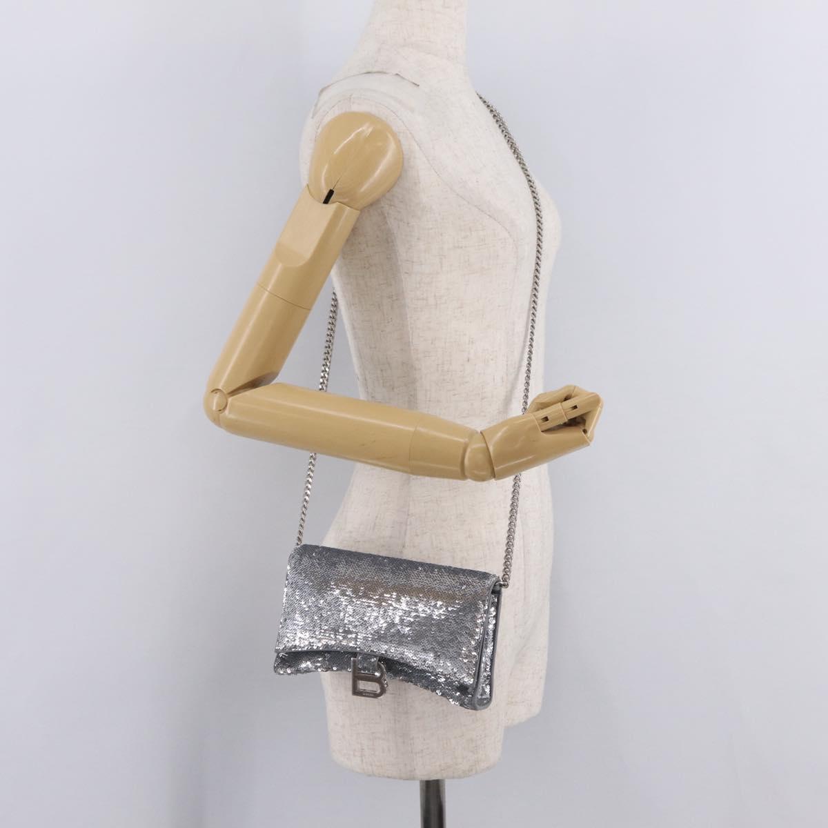 Balenciaga Hourglass Chain Bag Leather Sequins Silver 720349 Auth 209427M