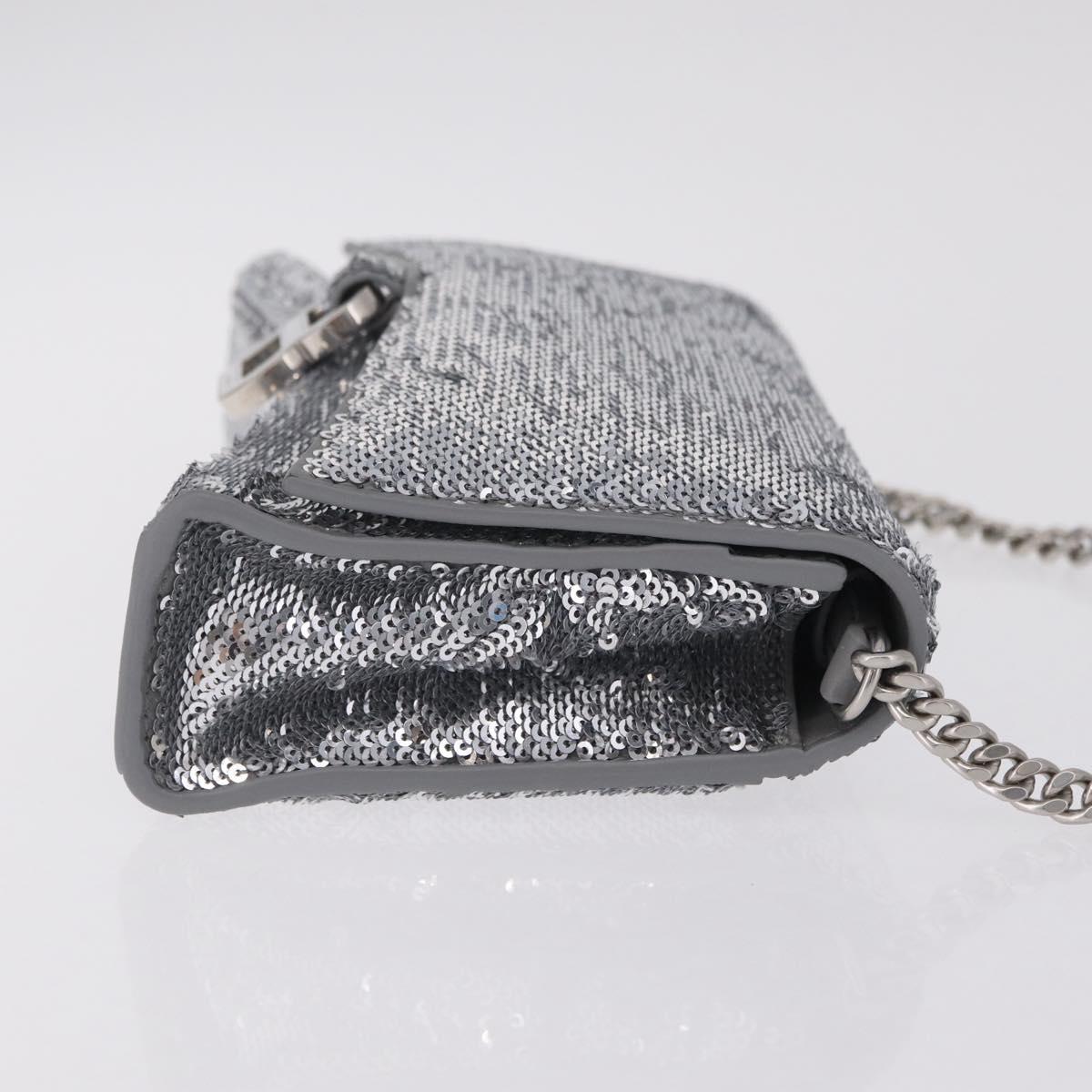 Balenciaga Hourglass Chain Bag Leather Sequins Silver 720349 Auth 209427M