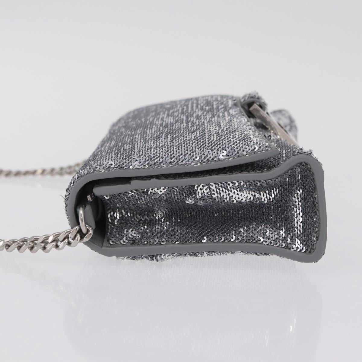 Balenciaga Hourglass Chain Bag Leather Sequins Silver 720349 Auth 209427M