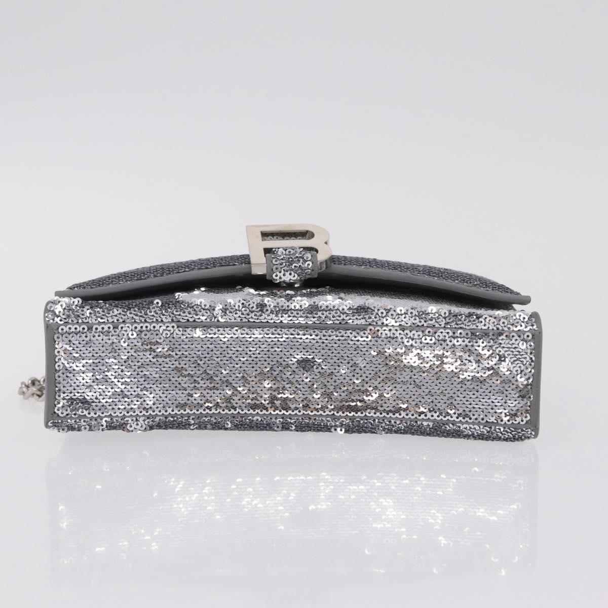 Balenciaga Hourglass Chain Bag Leather Sequins Silver 720349 Auth 209427M