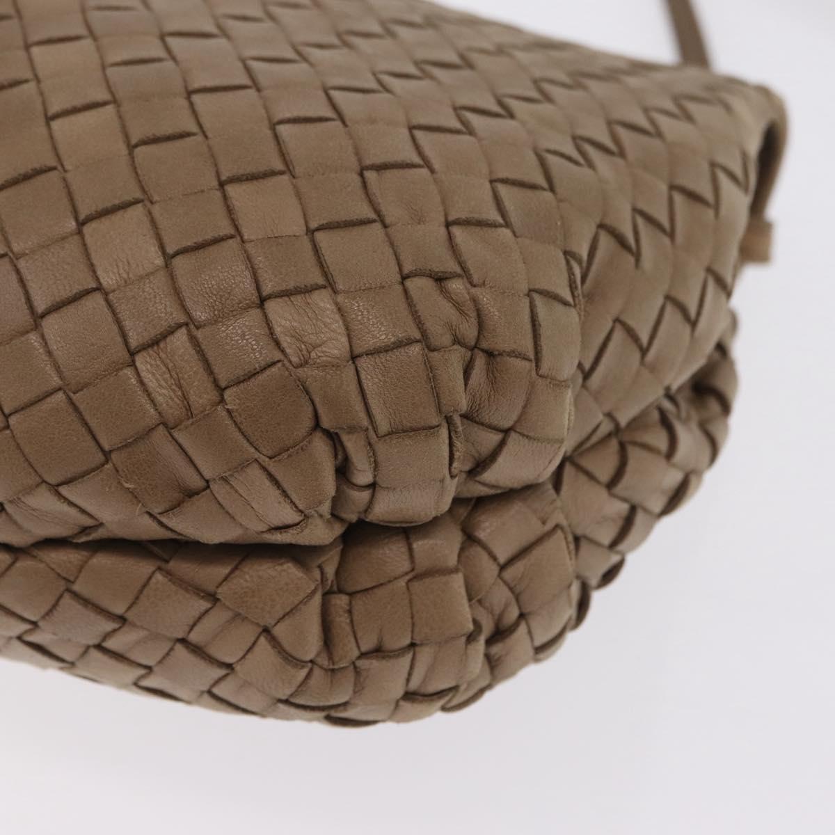 Bottega Veneta INTRECCIATO Shoulder Bag Leather Beige Gold Auth 209433A