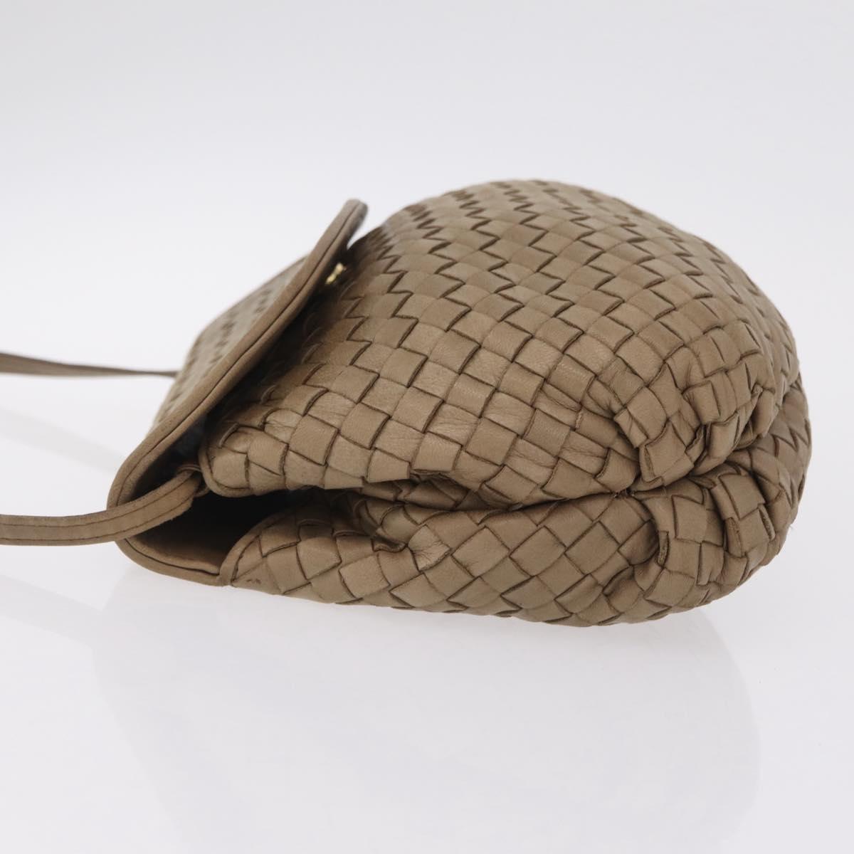 Bottega Veneta INTRECCIATO Shoulder Bag Leather Beige Gold Auth 209433A