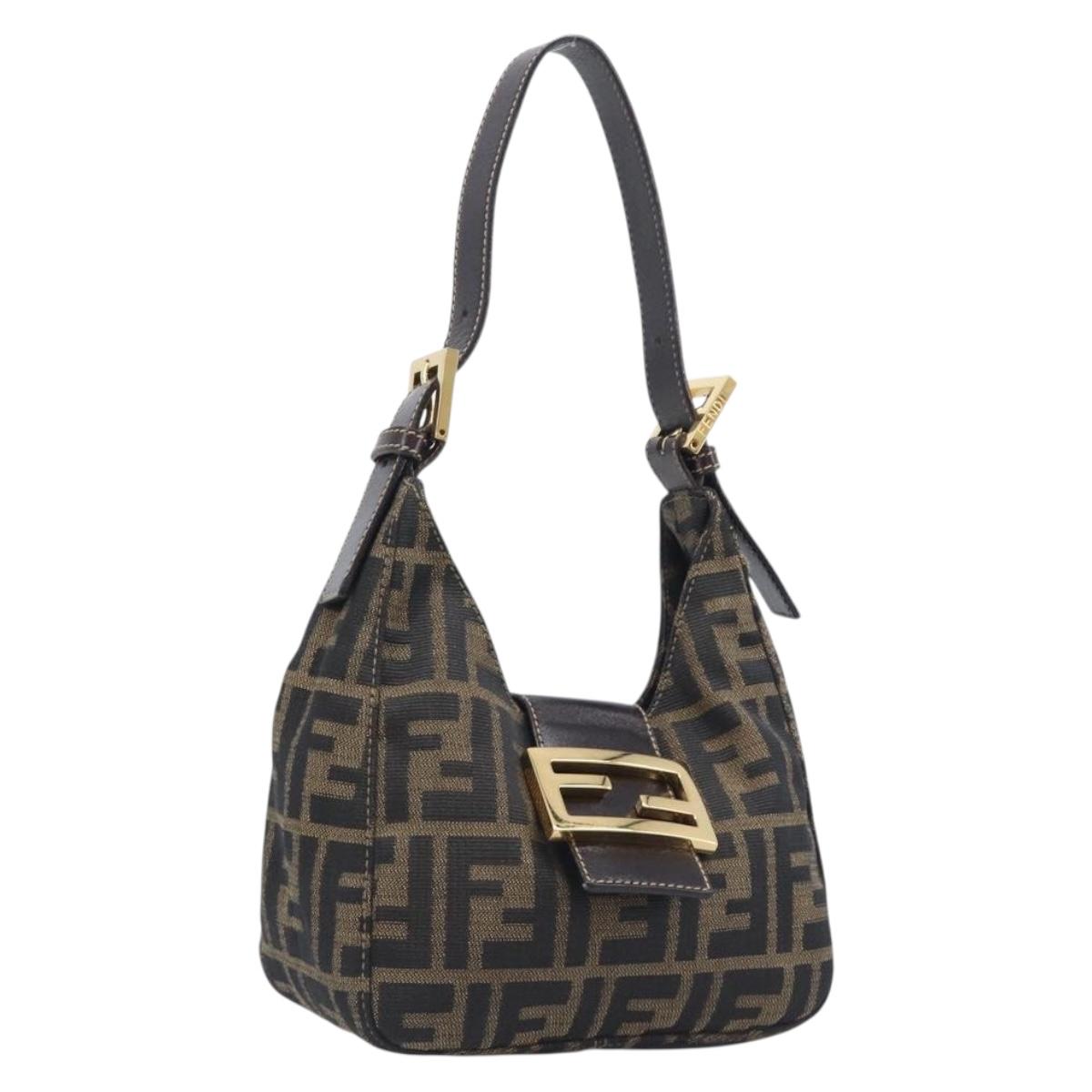 FENDI Zucca Canvas Mamma Baguette Hand Bag Black Brown Auth 209437V
