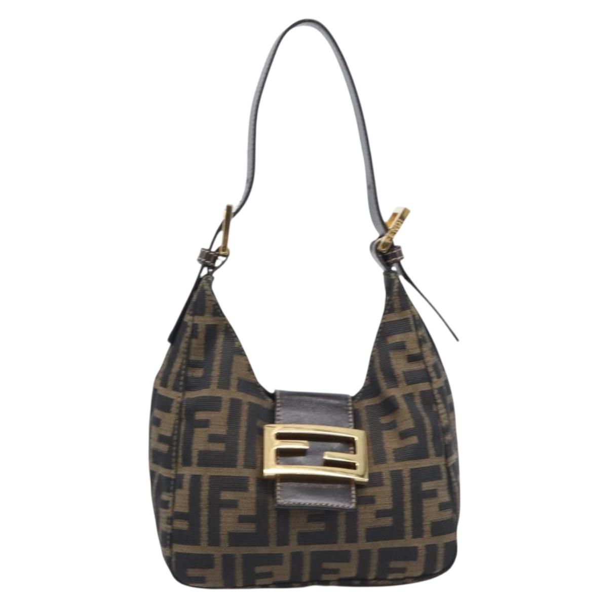 FENDI Zucca Canvas Mamma Baguette Hand Bag Black Brown Auth 209437V