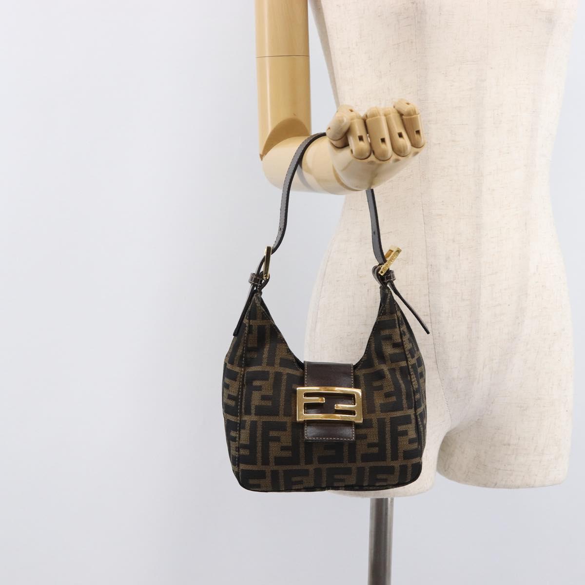 FENDI Zucca Canvas Mamma Baguette Hand Bag Black Brown Auth 209437V