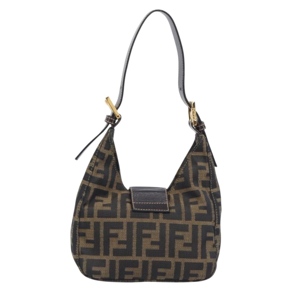 FENDI Zucca Canvas Mamma Baguette Hand Bag Black Brown Auth 209437V
