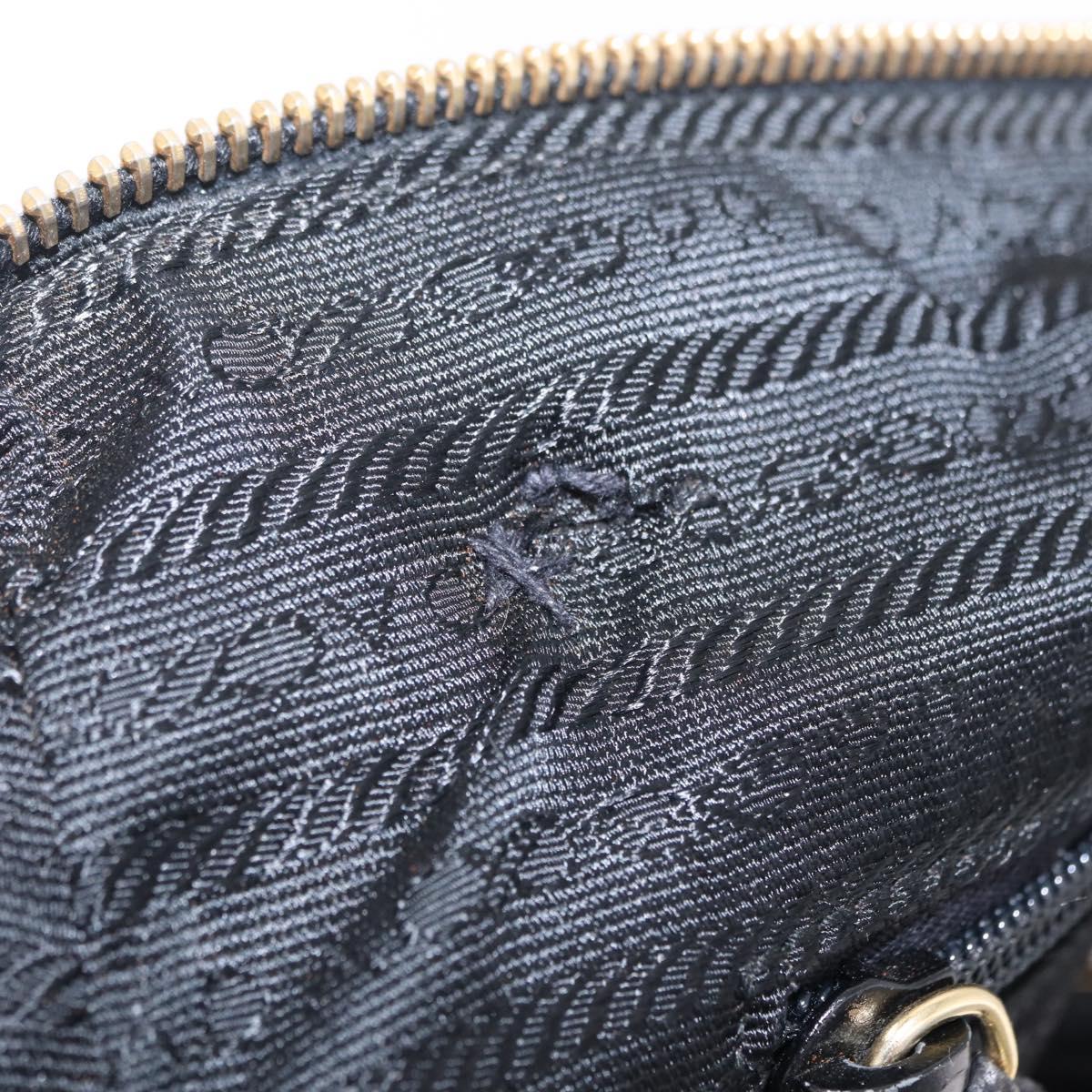 PRADA Chain Shoulder Bag Leather Black Gold Auth 209449V
