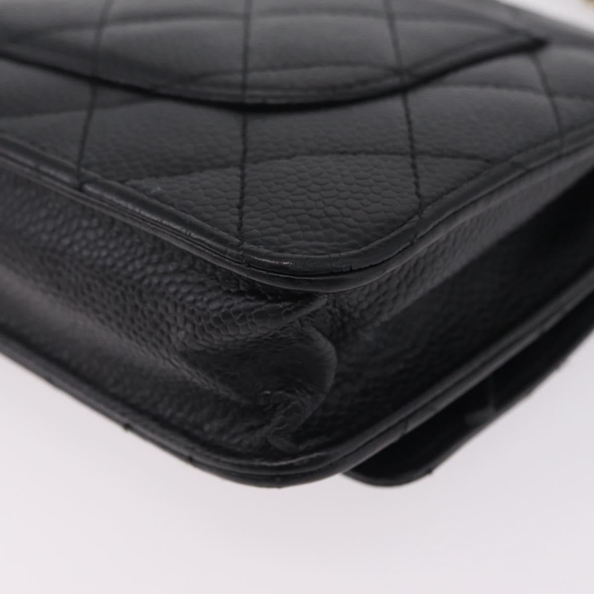 CHANEL Matelasse Chain Shoulder Wallet Caviar Skin Black Gold CC Auth 209451M