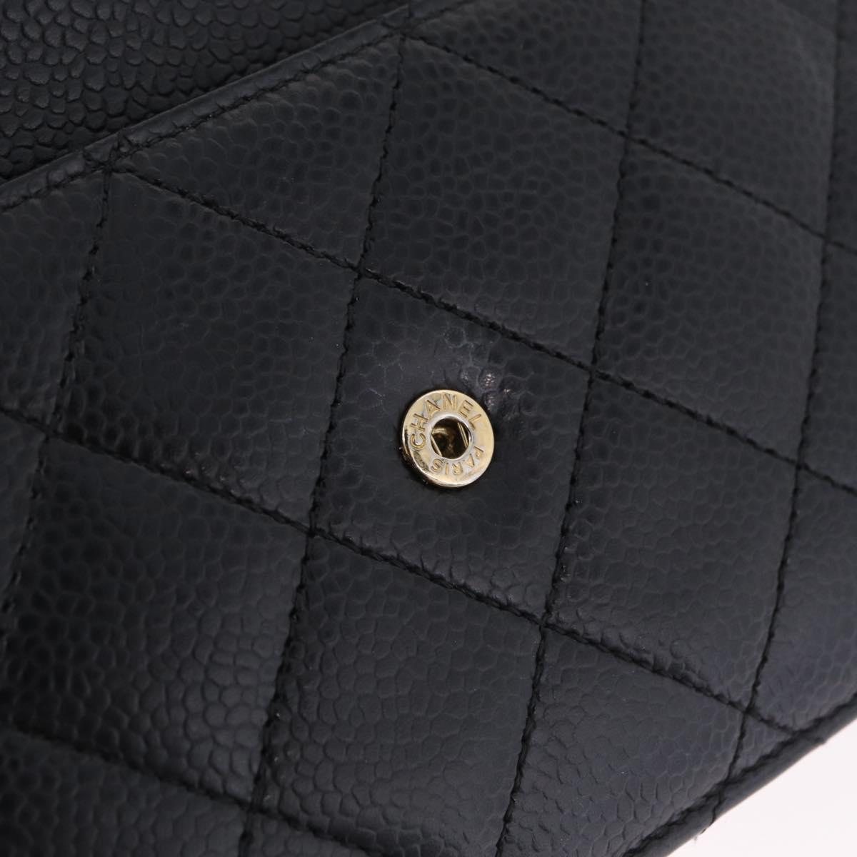 CHANEL Matelasse Chain Shoulder Wallet Caviar Skin Black Gold CC Auth 209451M