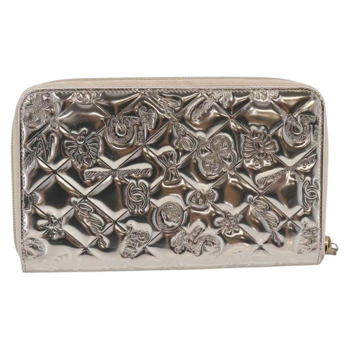 CHANEL Icon line Long Wallet Patent leather Gold CC Auth 209452V