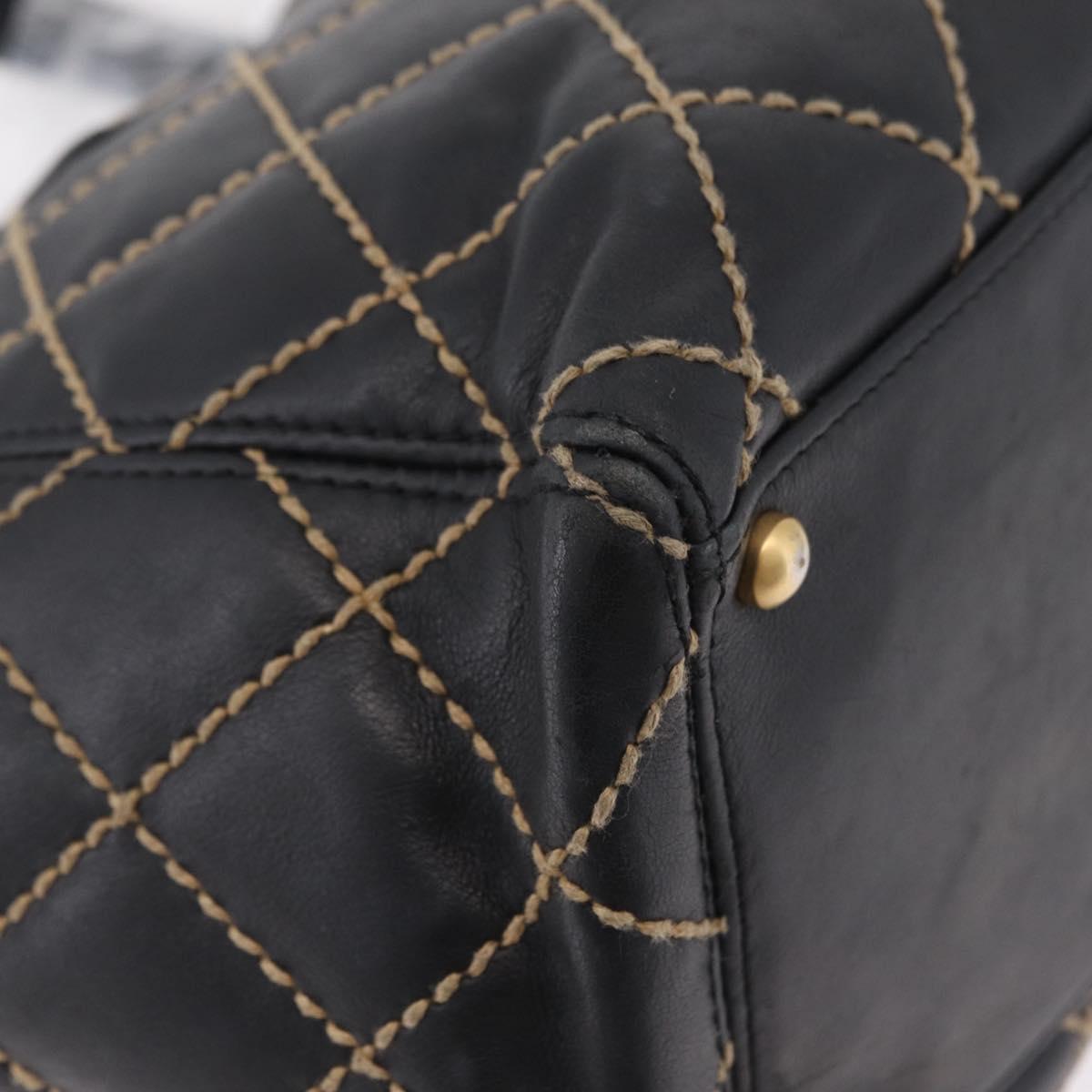 CHANEL Matelasse Wild Stitch Tote Bag Leather Black Gold CC Auth 209454A