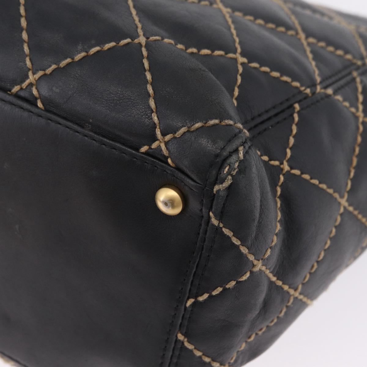 CHANEL Matelasse Wild Stitch Tote Bag Leather Black Gold CC Auth 209454A