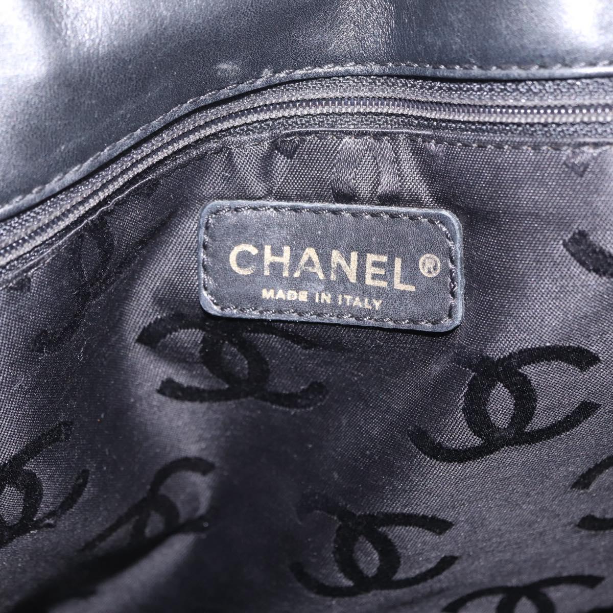 CHANEL Matelasse Wild Stitch Tote Bag Leather Black Gold CC Auth 209454A