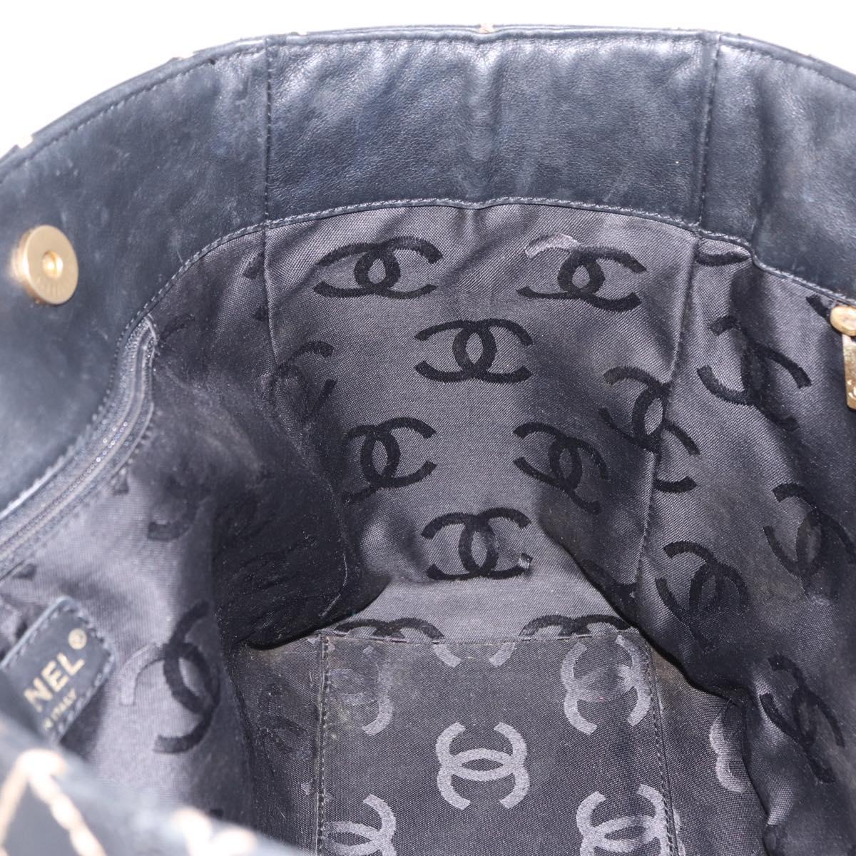 CHANEL Matelasse Wild Stitch Tote Bag Leather Black Gold CC Auth 209454A