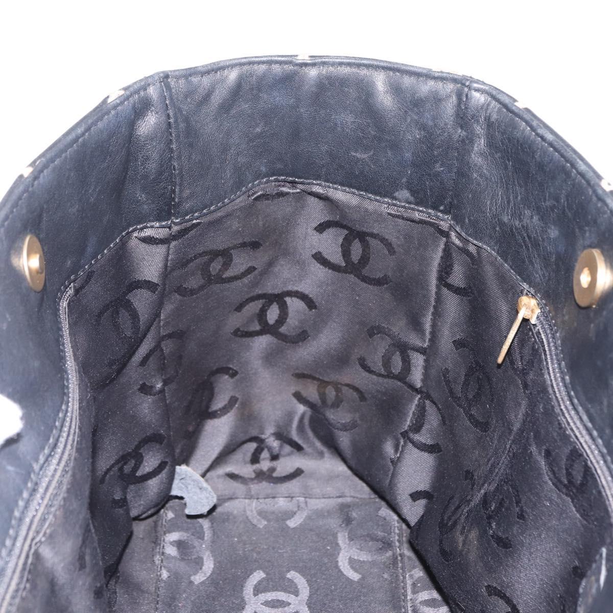 CHANEL Matelasse Wild Stitch Tote Bag Leather Black Gold CC Auth 209454A
