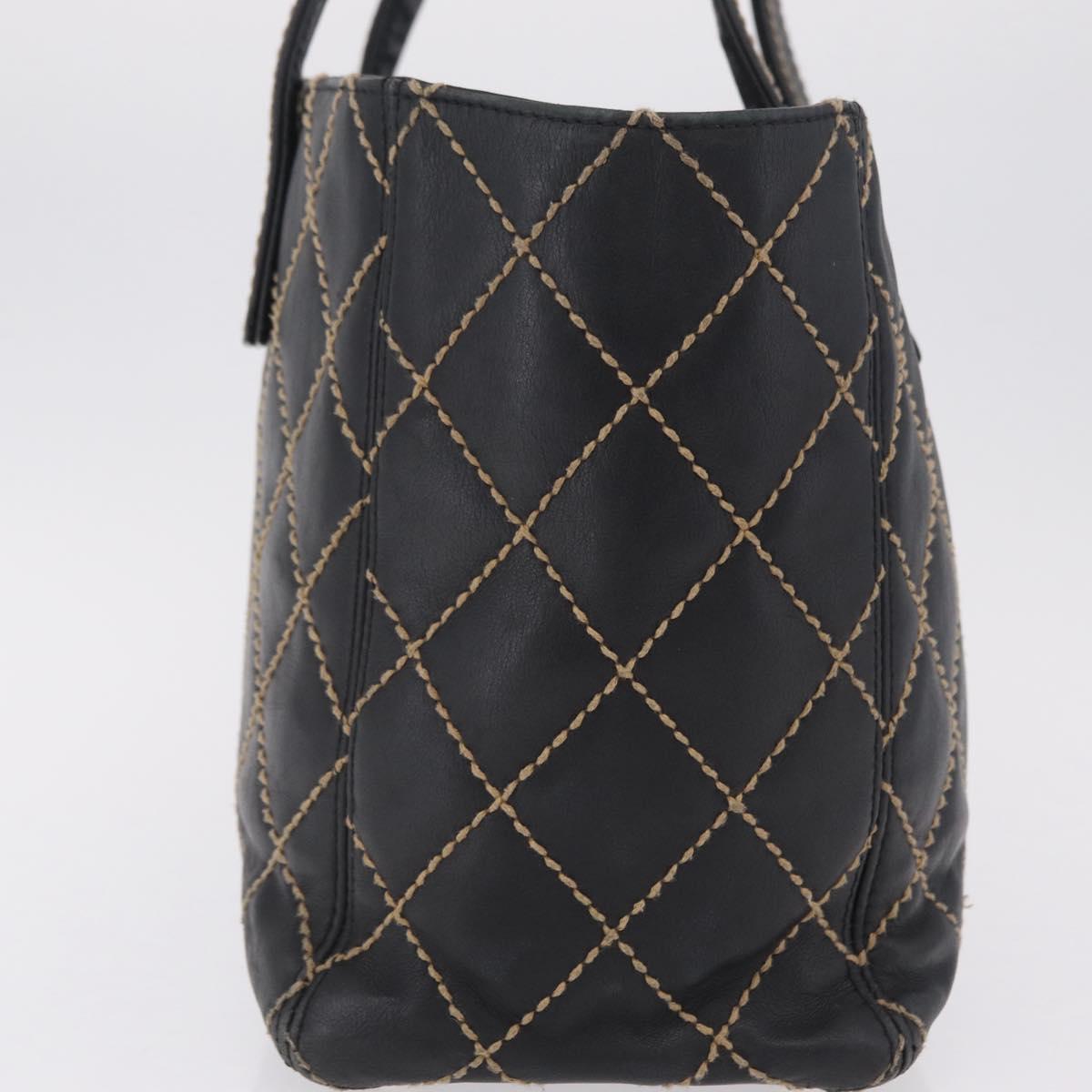 CHANEL Matelasse Wild Stitch Tote Bag Leather Black Gold CC Auth 209454A