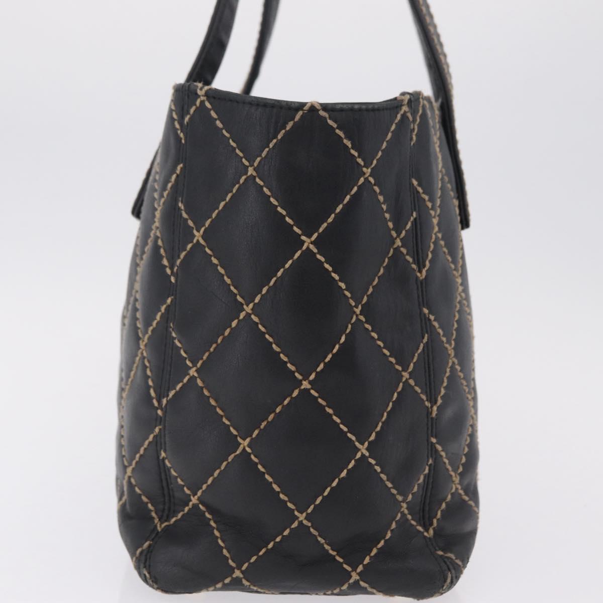 CHANEL Matelasse Wild Stitch Tote Bag Leather Black Gold CC Auth 209454A