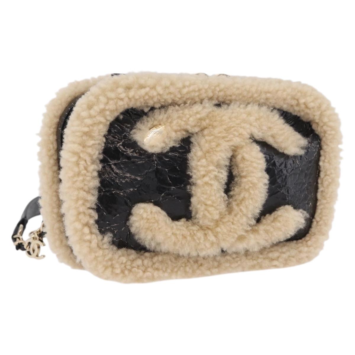 CHANEL Chain Shoulder Bag Fabric Boa Black Gold CC Auth 209467V