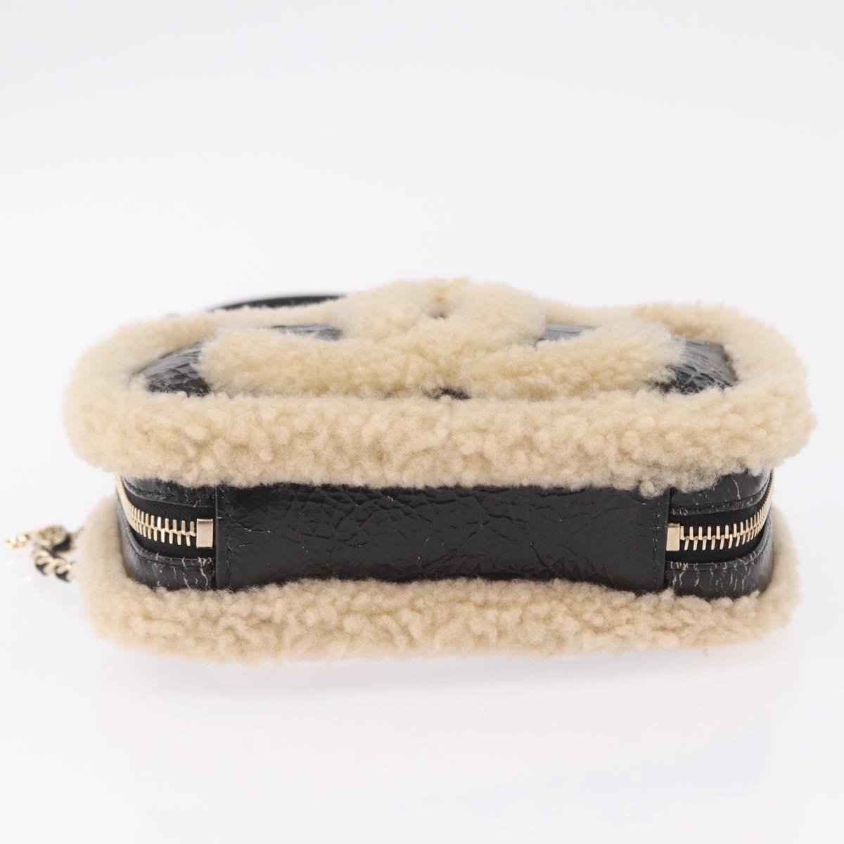 CHANEL Chain Shoulder Bag Fabric Boa Black Gold CC Auth 209467V