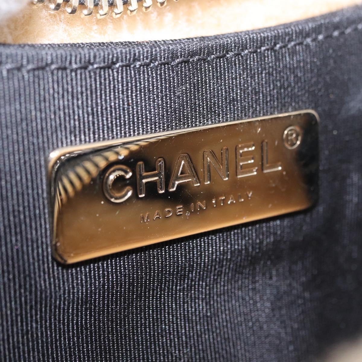 CHANEL Chain Shoulder Bag Fabric Boa Black Gold CC Auth 209467V