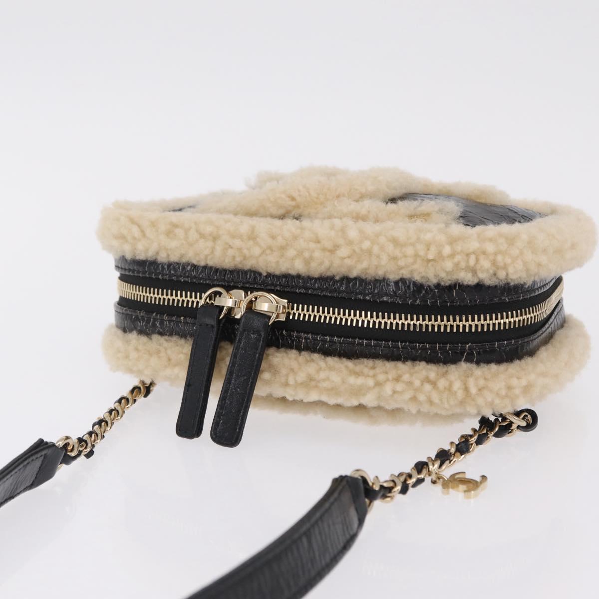 CHANEL Chain Shoulder Bag Fabric Boa Black Gold CC Auth 209467V