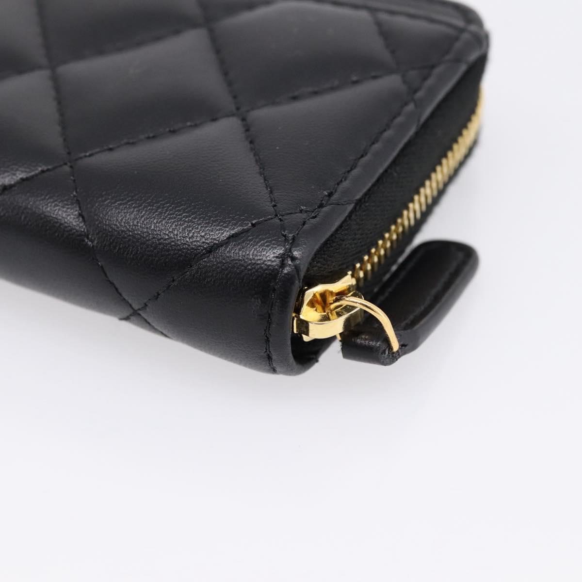 CHANEL Matelasse Card Case Lamb Skin Black Gold CC Auth 209470SAM