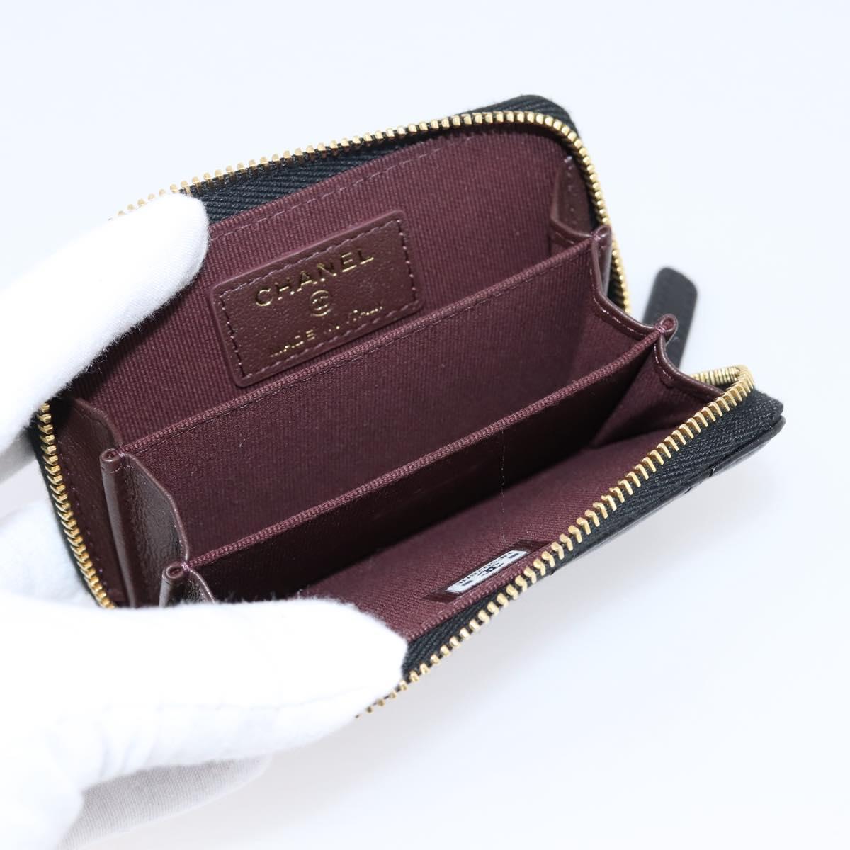 CHANEL Matelasse Card Case Lamb Skin Black Gold CC Auth 209470SAM