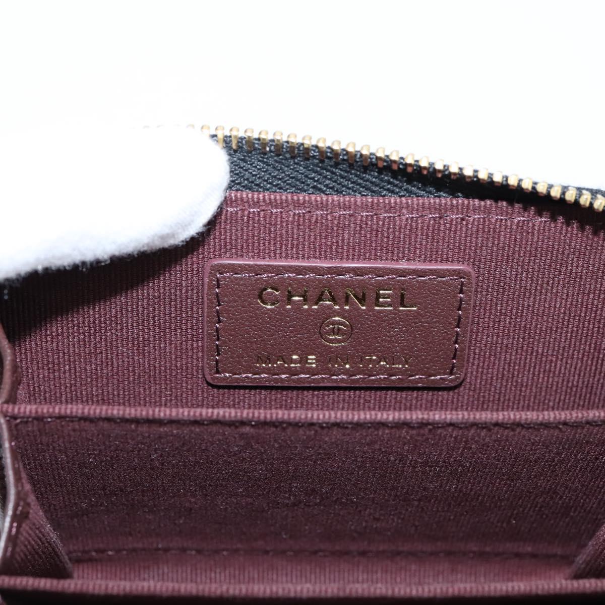 CHANEL Matelasse Card Case Lamb Skin Black Gold CC Auth 209470SAM