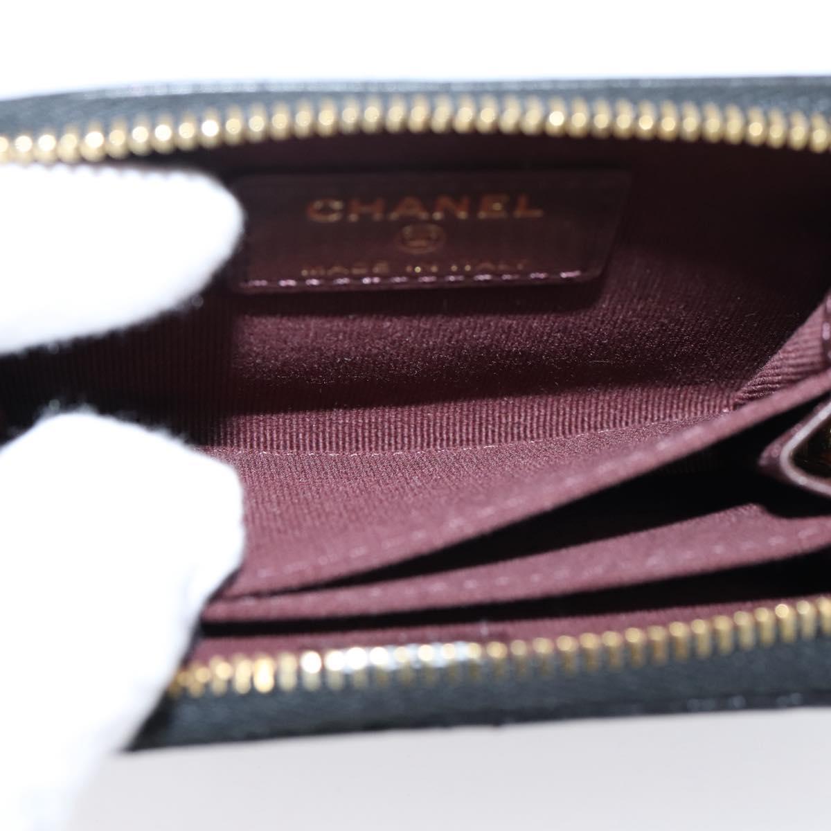 CHANEL Matelasse Card Case Lamb Skin Black Gold CC Auth 209470SAM