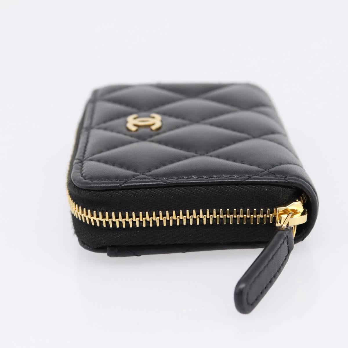CHANEL Matelasse Card Case Lamb Skin Black Gold CC Auth 209470SAM