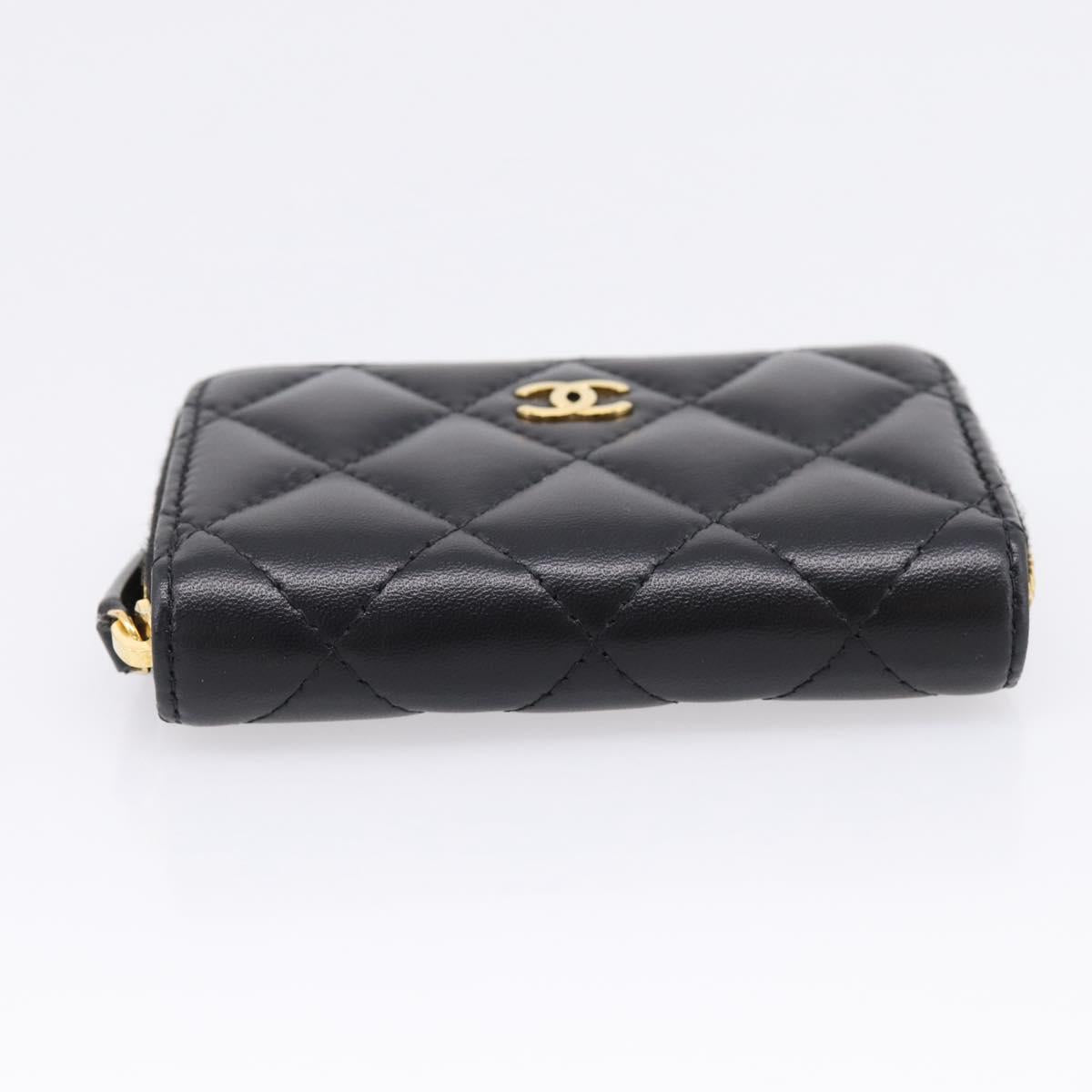 CHANEL Matelasse Card Case Lamb Skin Black Gold CC Auth 209470SAM