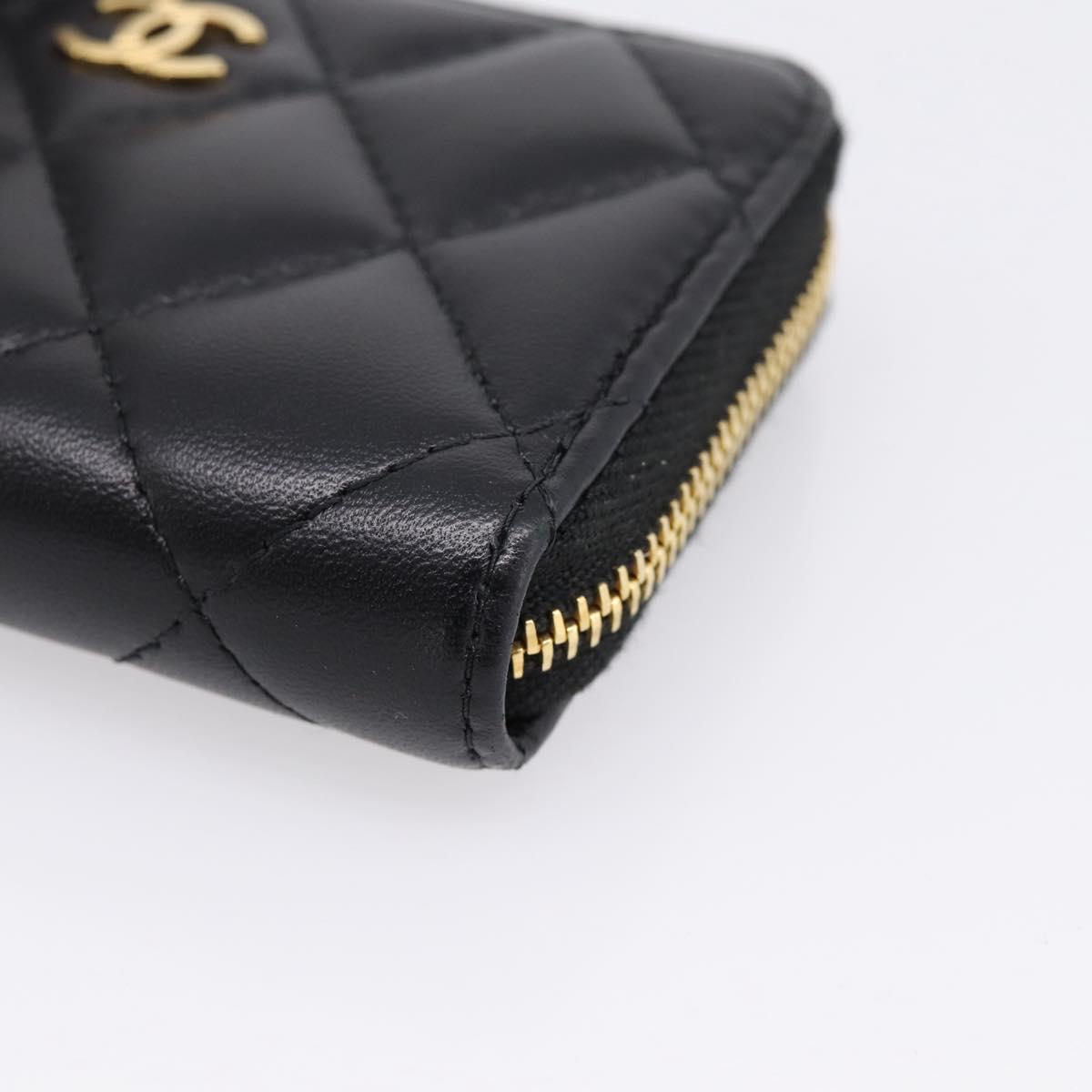 CHANEL Matelasse Card Case Lamb Skin Black Gold CC Auth 209470SAM