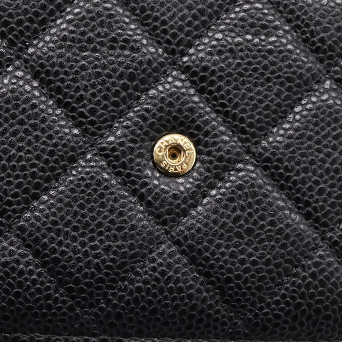 CHANEL Matelasse ChainShoulder Wallet Caviar Skin Black Gold CC Auth 209471SAM