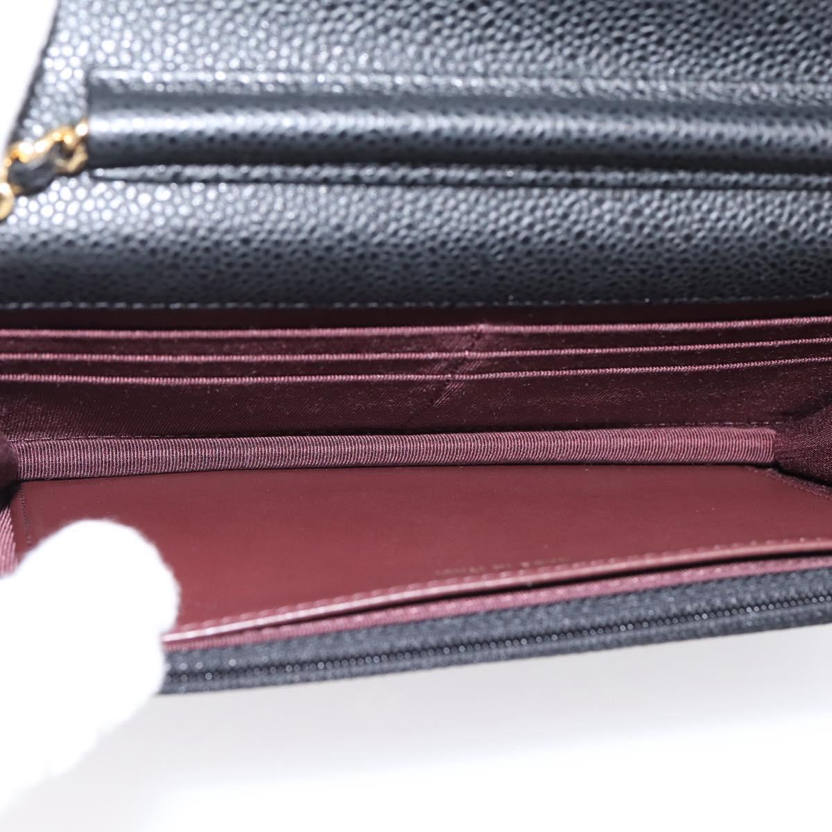CHANEL Matelasse ChainShoulder Wallet Caviar Skin Black Gold CC Auth 209471SAM