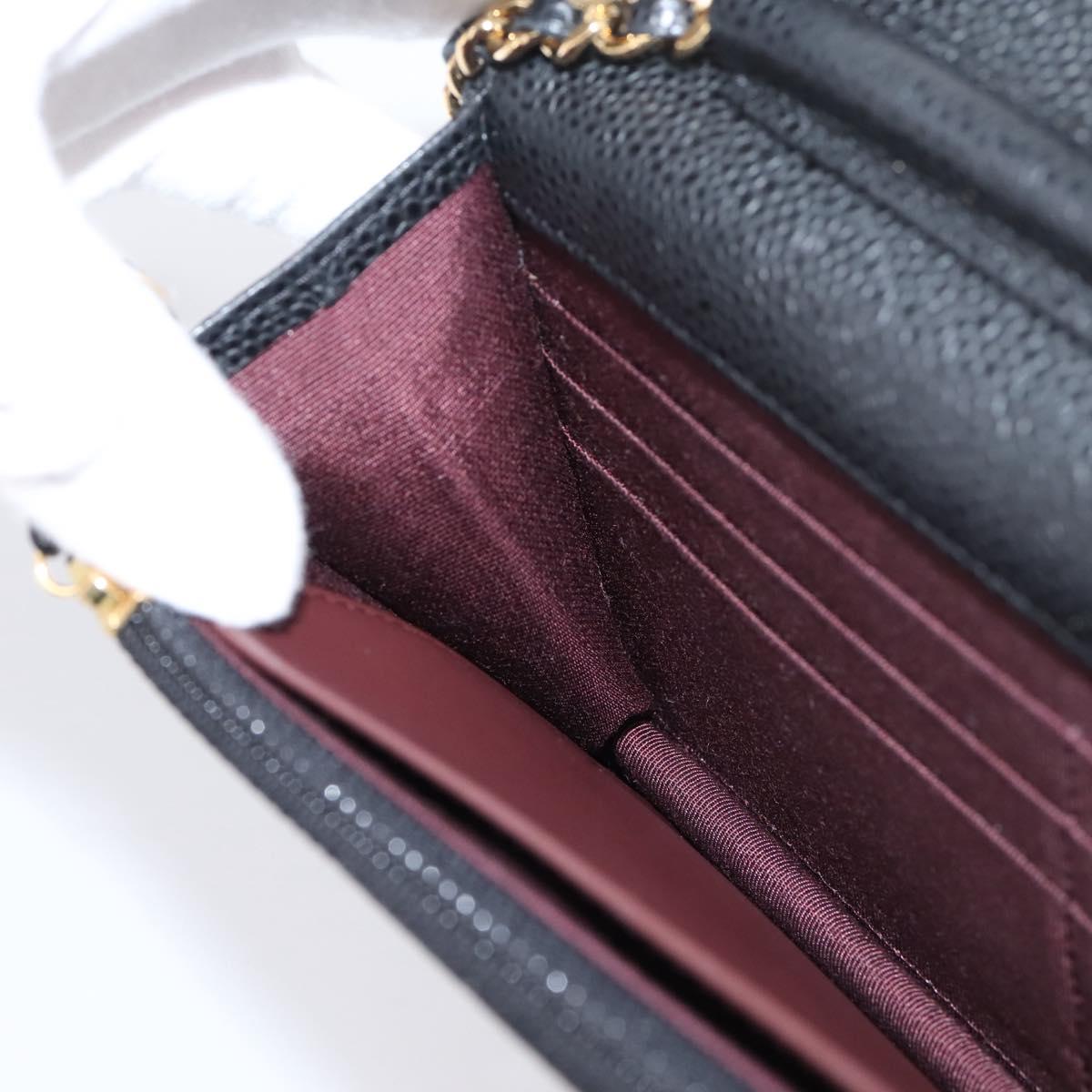 CHANEL Matelasse ChainShoulder Wallet Caviar Skin Black Gold CC Auth 209471SAM