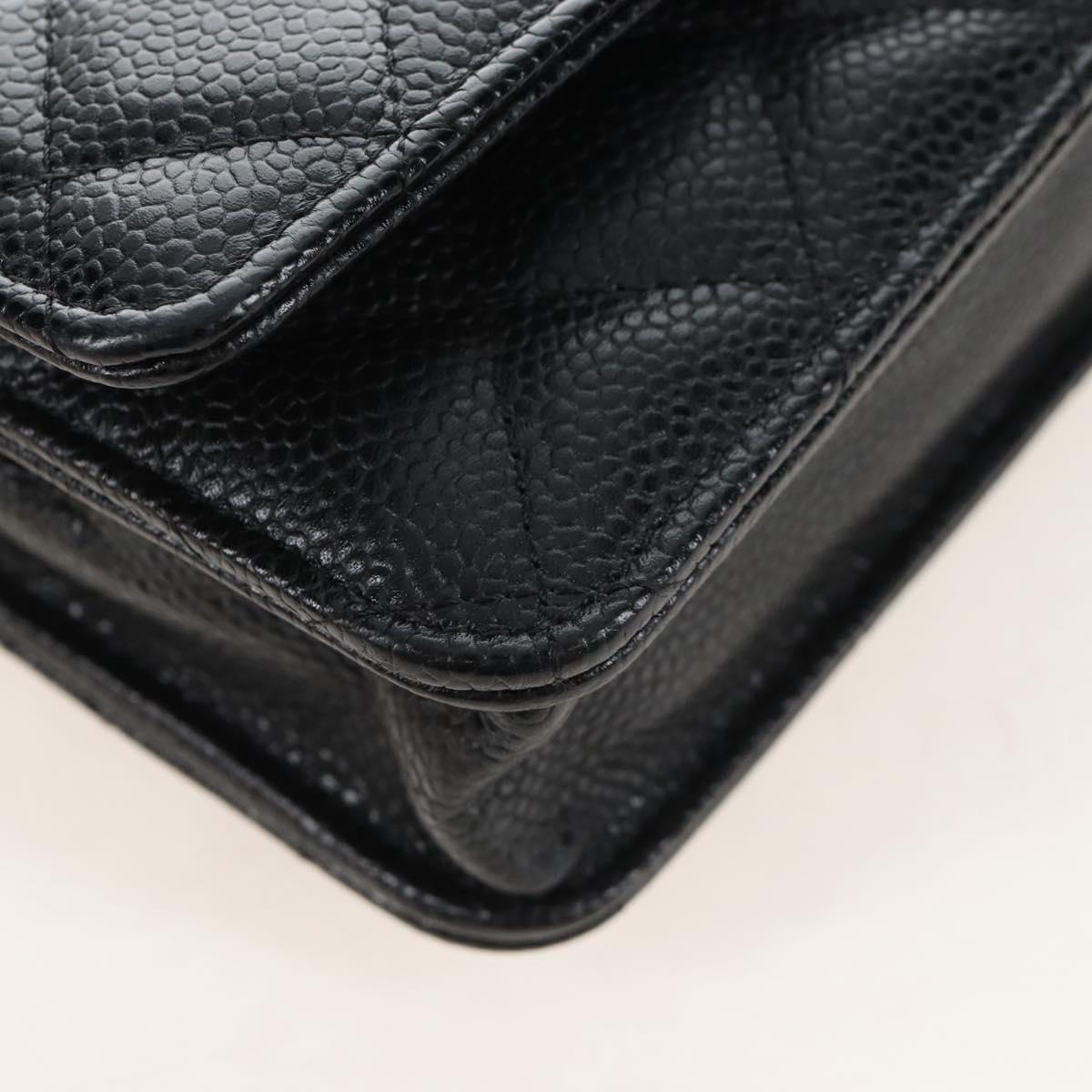 CHANEL Matelasse Chain Shoulder Wallet Caviar Skin Black Gold CC Auth 209472SAM
