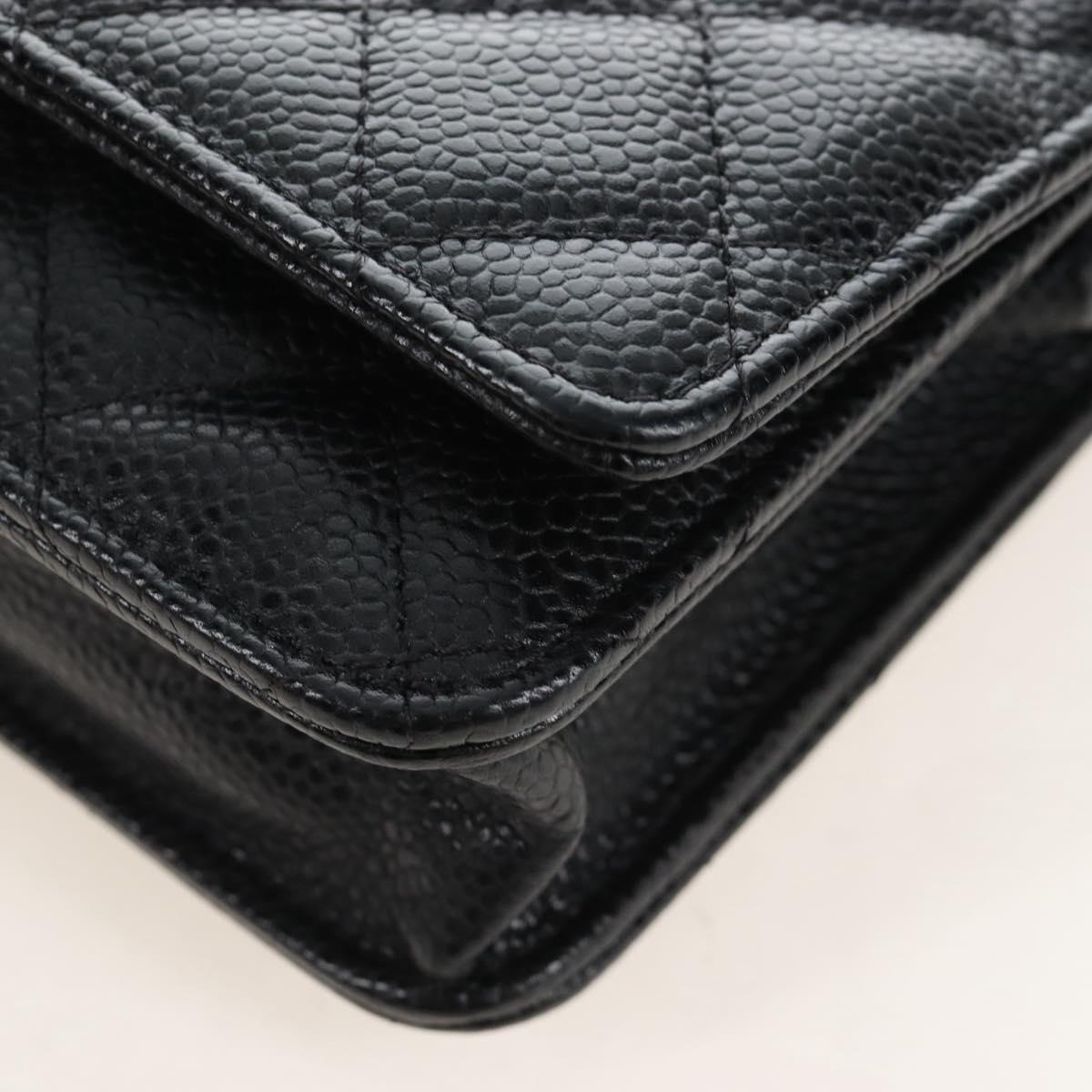 CHANEL Matelasse Chain Shoulder Wallet Caviar Skin Black Gold CC Auth 209472SAM