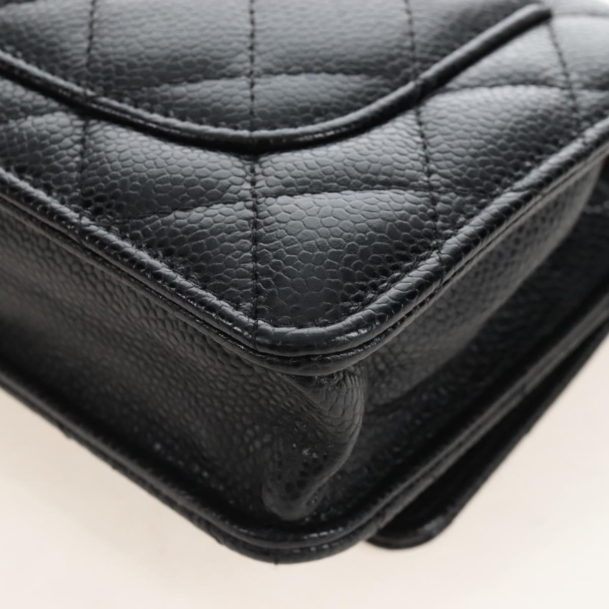CHANEL Matelasse Chain Shoulder Wallet Caviar Skin Black Gold CC Auth 209472SAM