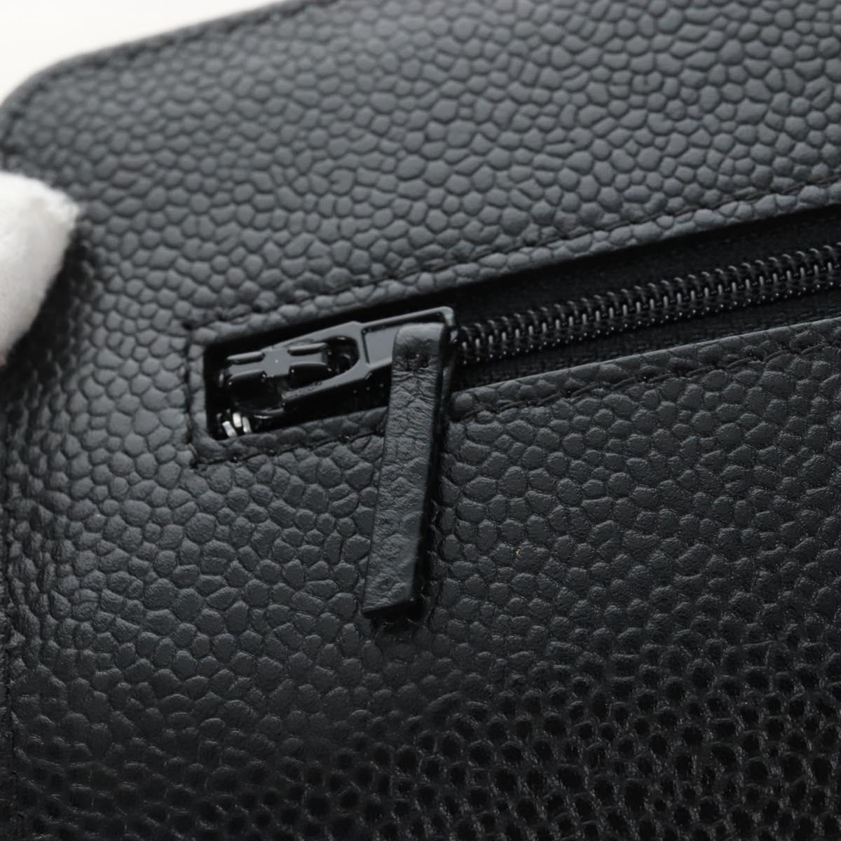 CHANEL Matelasse Chain Shoulder Wallet Caviar Skin Black Gold CC Auth 209472SAM