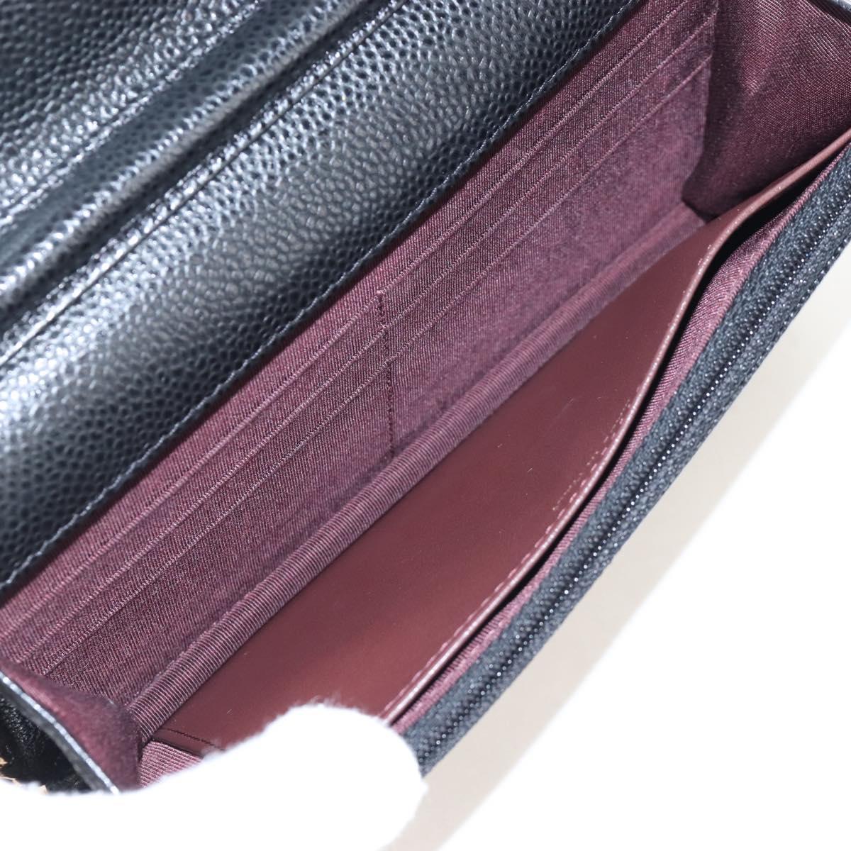 CHANEL Matelasse Chain Shoulder Wallet Caviar Skin Black Gold CC Auth 209472SAM