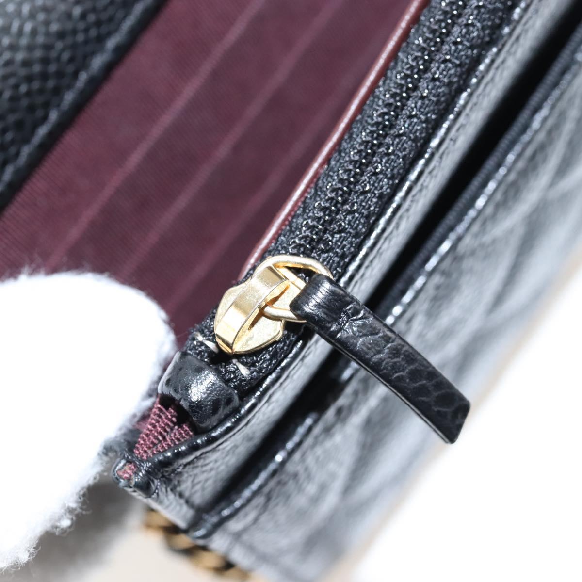 CHANEL Matelasse Chain Shoulder Wallet Caviar Skin Black Gold CC Auth 209472SAM