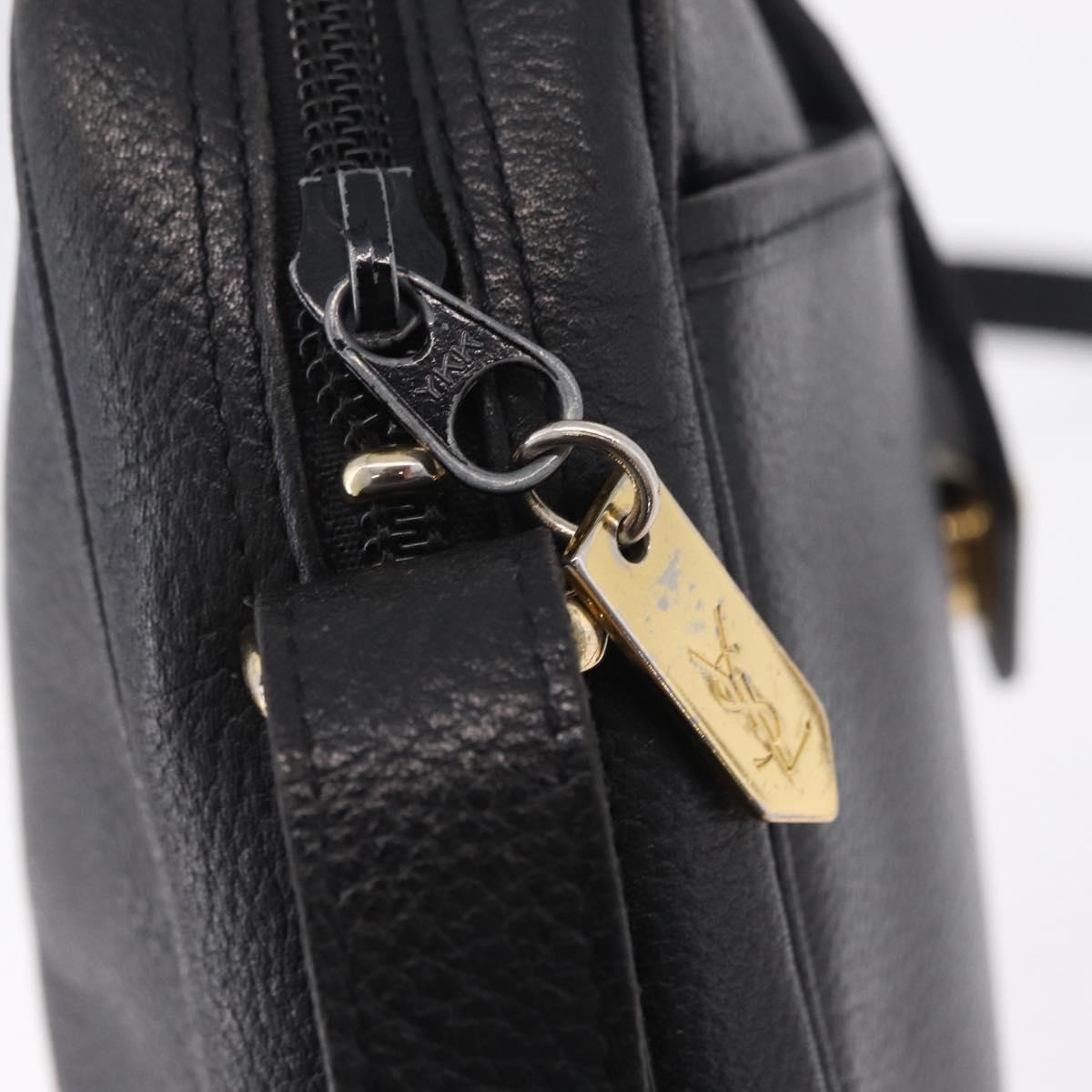 Saint Laurent Shoulder Bag Leather Black Gold Auth 209483A