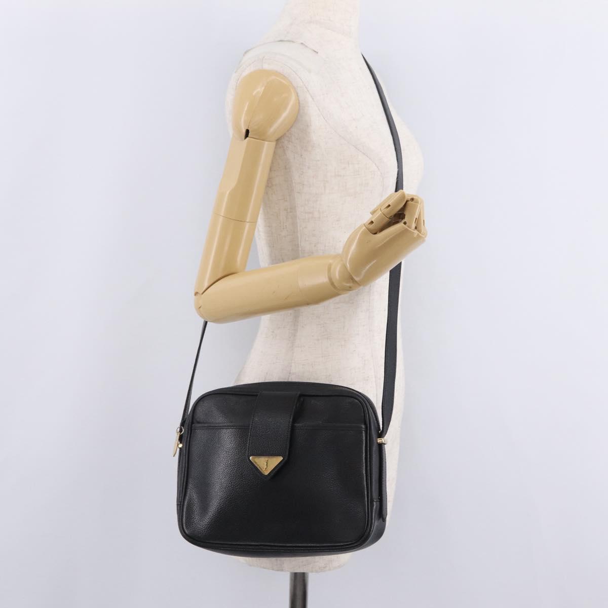 Saint Laurent Shoulder Bag Leather Black Gold Auth 209483A