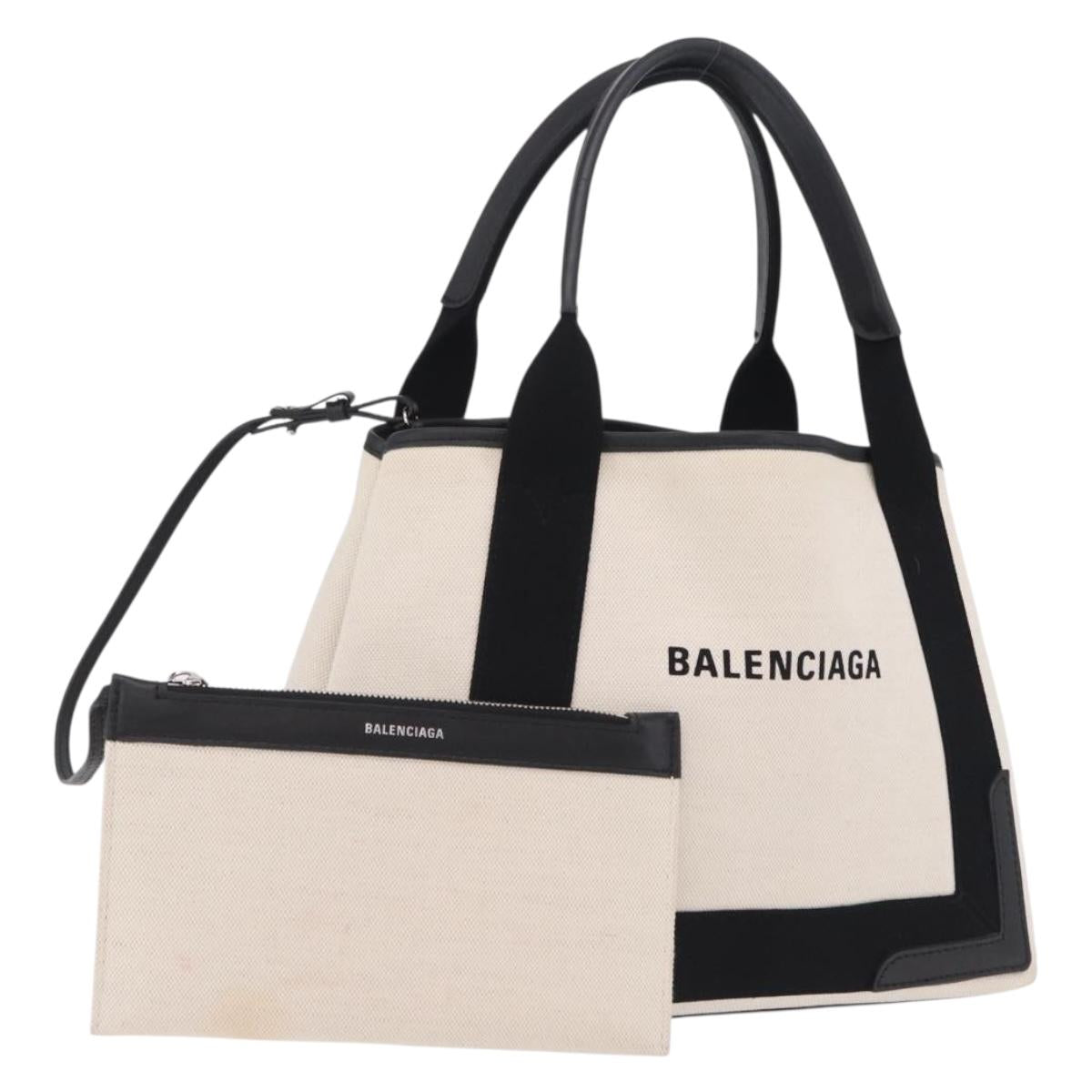 Balenciaga Navy Cabas Hand Bag Canvas White Silver 339933 Auth 209485A