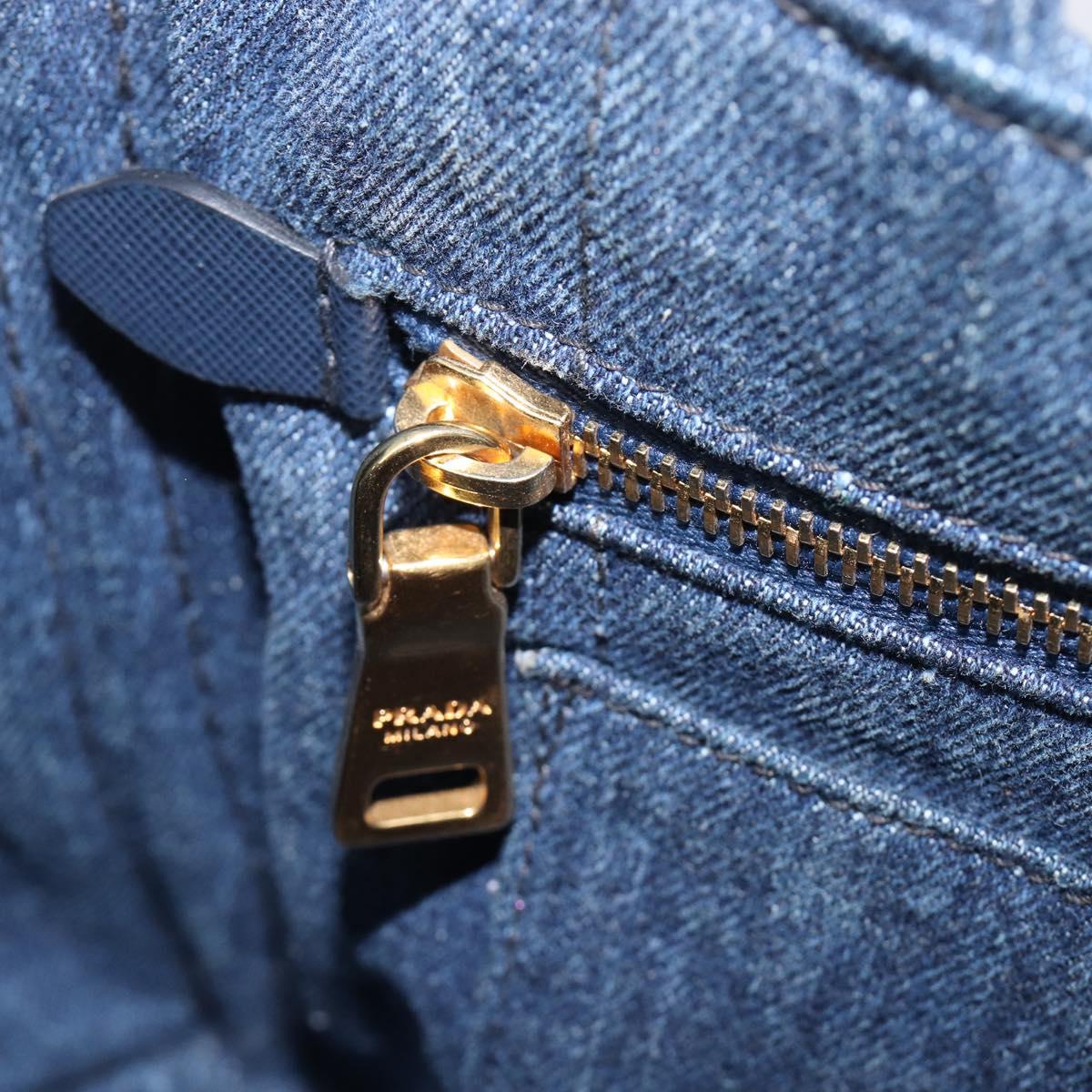 PRADA Canapa Hand Bag Denim 2way Blue Gold Auth 209488V