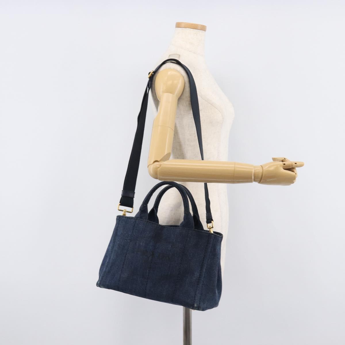 PRADA Canapa Hand Bag Denim 2way Blue Gold Auth 209488V